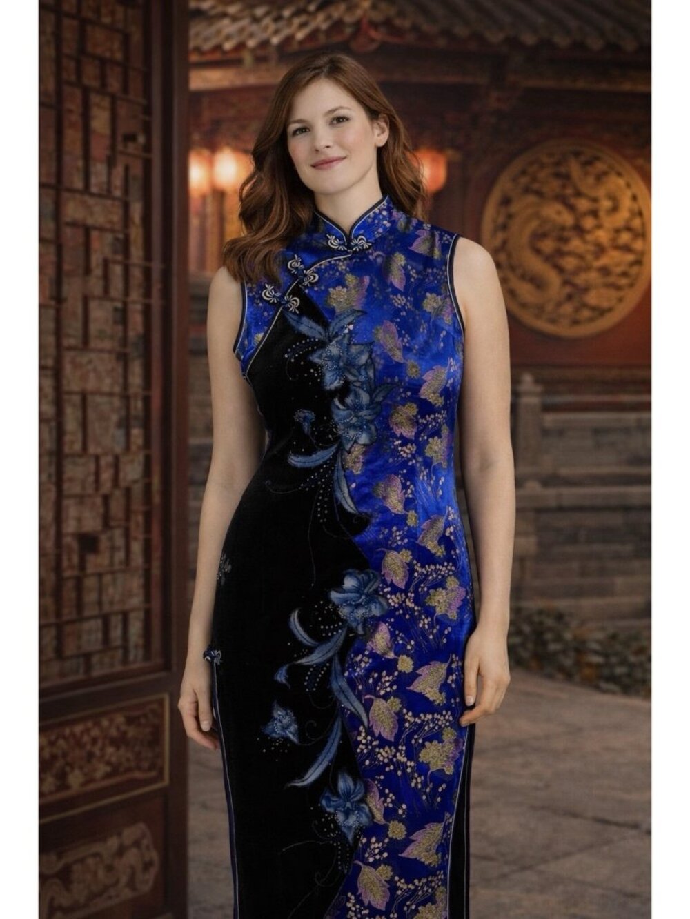 Kim Fashion Women Vintage 70s Cheongsam Dress Maxi Small floral Halloween costum